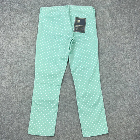 J Crew Jeans Womens 28 Mint Green Cropped‎ Matchstick Polka Dot Denim Pants NEW - Picture 7 of 13